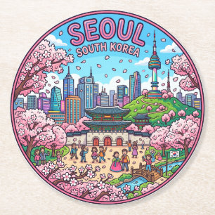 Seoul Cherry Blossoms South Korea Round Paper Coaster