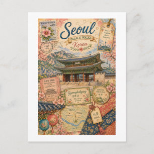 Seoul Korea Vintage Travel Collage Postcard