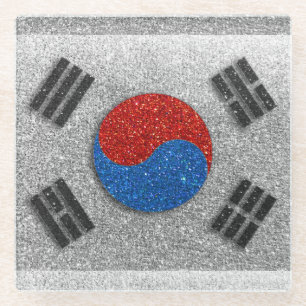 Seoul Korean Flag of South Korea Glitter Glass Coaster