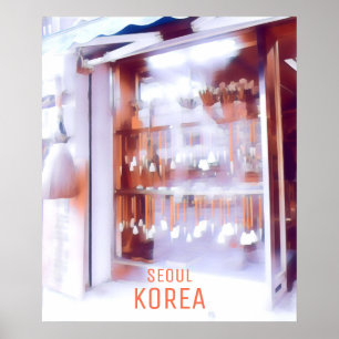 Seoul Korean travel poster art shop paint brushes
