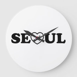 Seoul Love Heart Flag Large Clock