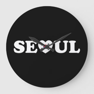Seoul Love Heart Flag Large Clock