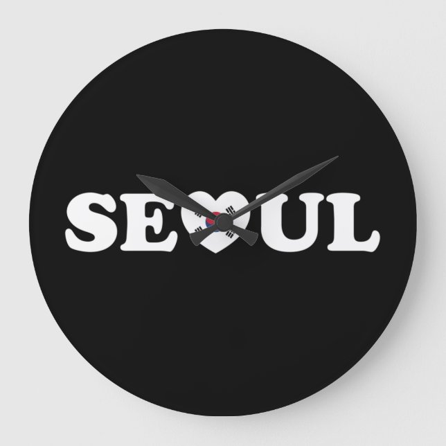 Seoul Love Heart Flag Large Clock (Front)