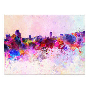 Seoul skyline in watercolor background photo print