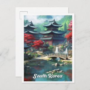 Seoul South Korea Art Vintage Travel Illustration Postcard