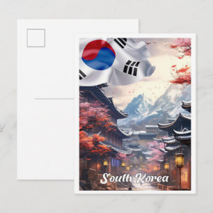 Seoul South Korea Art Vintage Travel Illustration Postcard
