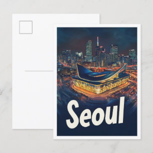 Seoul South Korea Art Vintage Travel Illustration Postcard