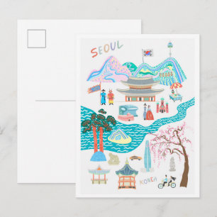 Seoul South Korea Art Vintage Travel Illustration Postcard
