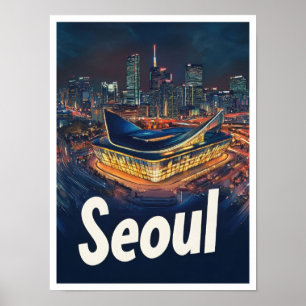 Seoul South Korea Art Vintage Travel Illustration Poster