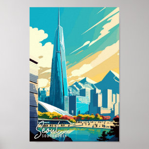 Seoul South Korea Art vintage travel illustration Poster