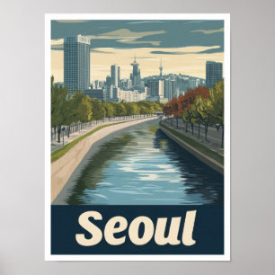 Seoul South Korea Art Vintage Travel Illustration Poster