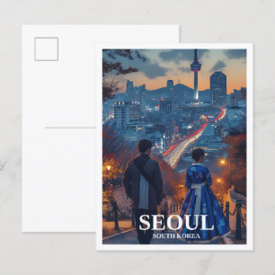Seoul South Korea Artistic Travel Illustration Postcard