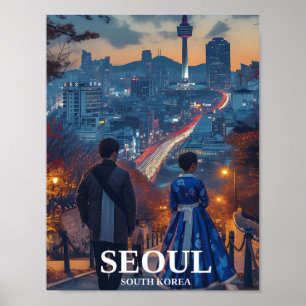 Seoul South Korea Artistic Travel Illustration Poster