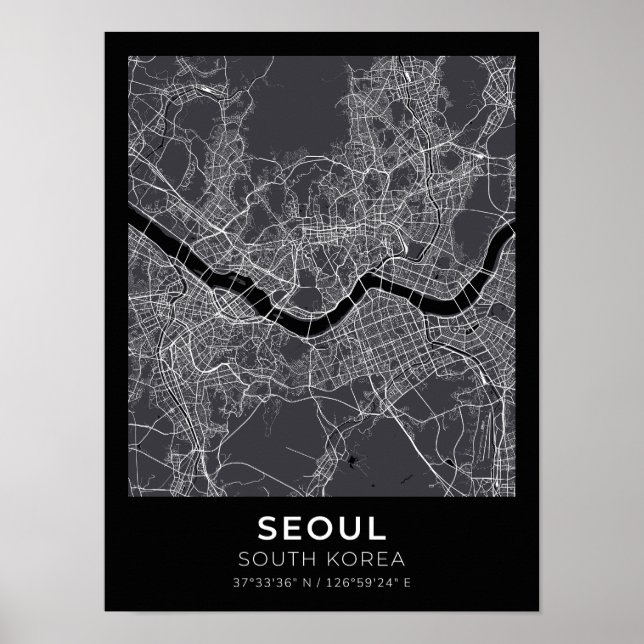 Seoul South Korea Black City Map Poster (Front)