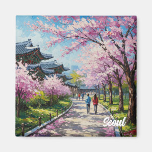 Seoul South Korea Cherry Blossoms Magnet