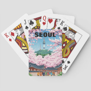 Seoul South Korea Cherry Blossoms Playing Cards