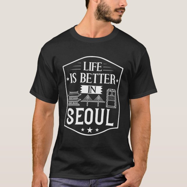 Seoul South Korea City Skyline Map Travel T-Shirt (Front)