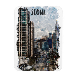 Seoul South Korea Cityscape Vintage Travel Magnet