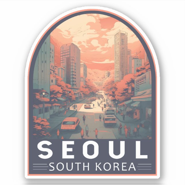 Seoul South Korea Illustration Art Vintage Badge (Front)
