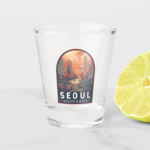 Seoul South Korea Illustration Art Vintage Badge Shot Glass