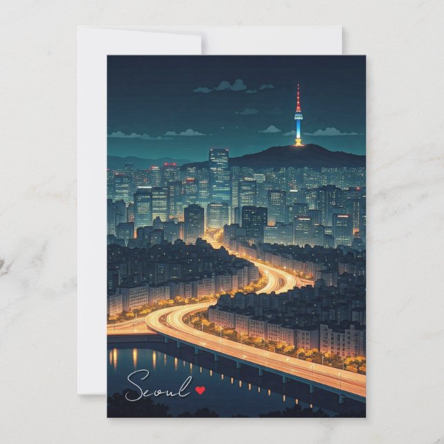 Seoul South Korea Night view Holiday Card (Front)