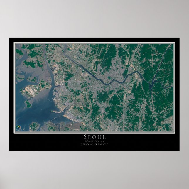 Seoul South Korea Satellite Poster Map (Front)