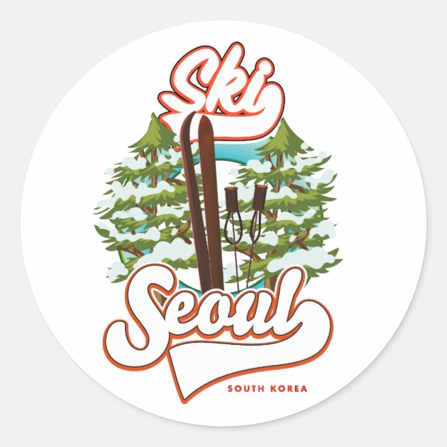 Seoul South Korea Ski logo Coffee Mug Classic Round Sticker (Front)