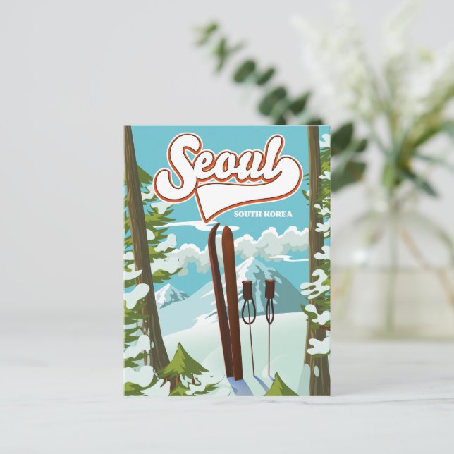 Seoul South Korea ski travel poster Postcard (Standing Front)