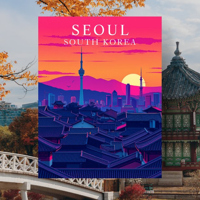 Seoul South Korea Skyline Bold Sunset Cityscape Postcard (Seoul South Korea Skyline Bold Sunset Cityscape)