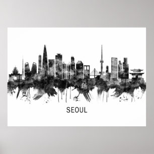 Seoul South Korea Skyline BW Poster