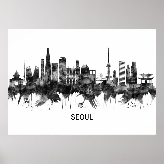 Seoul South Korea Skyline BW Poster (Front)