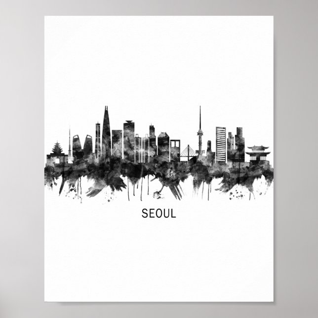 Seoul South Korea Skyline BW Poster (Front)