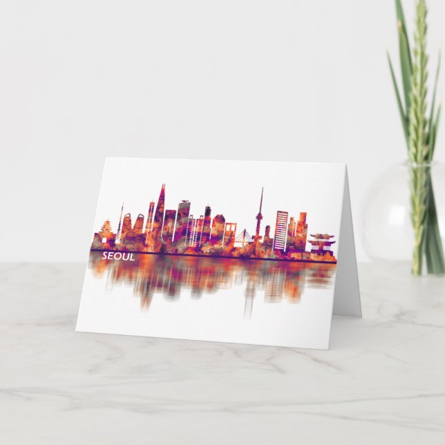 Seoul South Korea Skyline Holiday Card (Front)