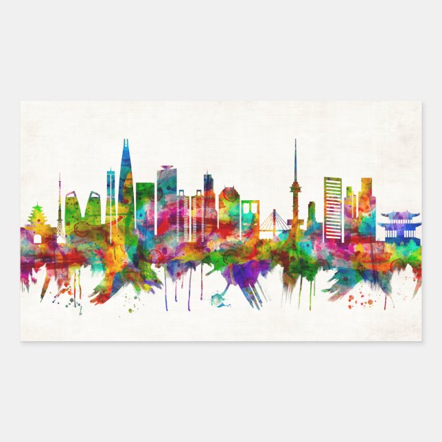 Seoul South Korea Skyline Rectangular Sticker (Front)