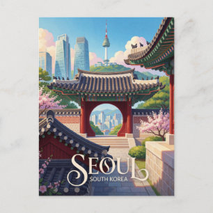 Seoul South Korea Traditional Modern City Travel Postcard