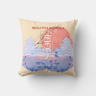 Seoul South Korea Travel Art, Pastel Cushion