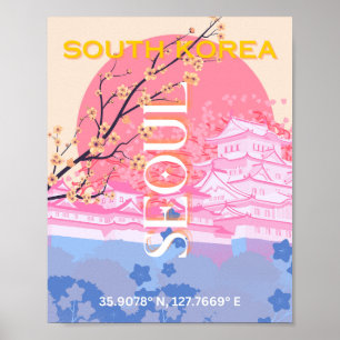Seoul South Korea Travel Art, Pastel Poster