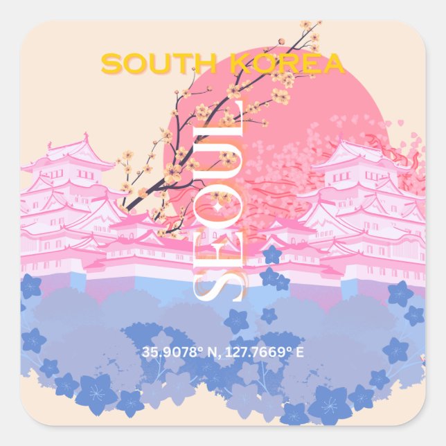 Seoul South Korea Travel Art, Pastel Square Sticker (Front)