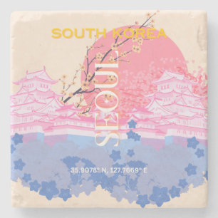 Seoul South Korea Travel Art, Pastel Stone Coaster
