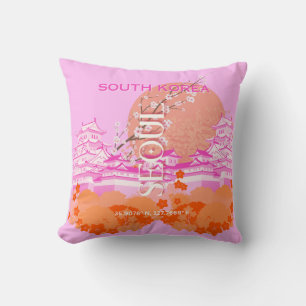 Seoul South Korea Travel Art, Pink Cushion