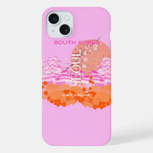 Seoul South Korea Travel Art, Pink iPhone 15 Plus Case