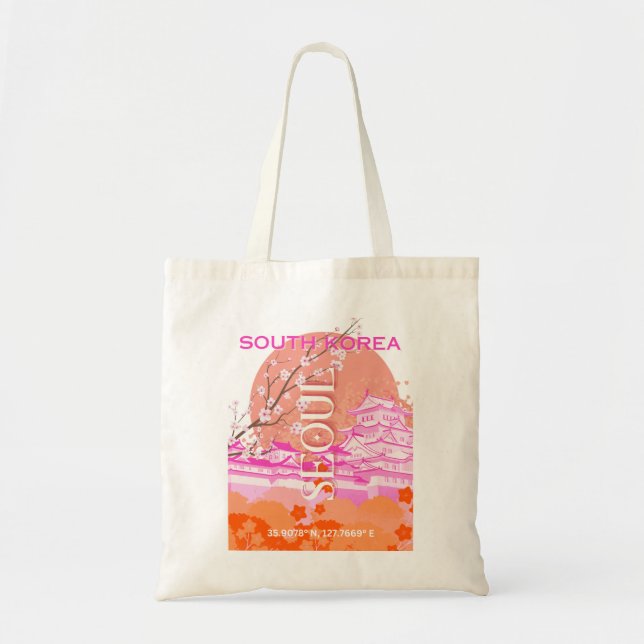 Seoul South Korea Travel Art, Pink Tote Bag (Front)