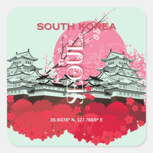 Seoul South Korea Travel Art Square Sticker (Front)