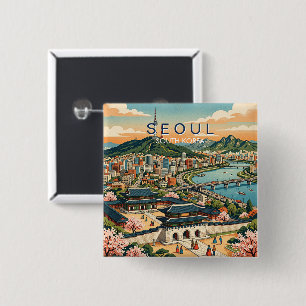 Seoul South Korea Travel Art Vintage 15 Cm Square Badge