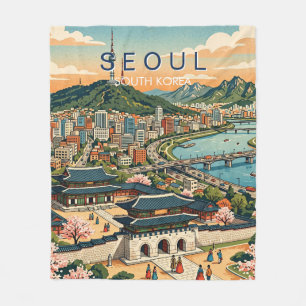 Seoul South Korea Travel Art Vintage Fleece Blanket