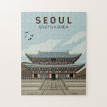 Seoul South Korea Travel Art Vintage Jigsaw Puzzle<br><div class="desc">Seoul retro vector art design. Seoul,  the capital of South Korea,  is a huge metropolis where modern skyscrapers,  high-tech subways and pop culture meet Buddhist temples,  palaces and street markets.</div>