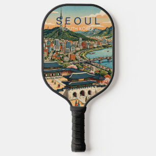 Seoul South Korea Travel Art Vintage Pickleball Paddle
