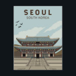 Seoul South Korea Travel Art Vintage Postcard<br><div class="desc">Seoul retro vector art design. Seoul,  the capital of South Korea,  is a huge metropolis where modern skyscrapers,  high-tech subways and pop culture meet Buddhist temples,  palaces and street markets.</div>