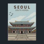 Seoul South Korea Travel Art Vintage Postcard<br><div class="desc">Seoul retro vector art design. Seoul,  the capital of South Korea,  is a huge metropolis where modern skyscrapers,  high-tech subways and pop culture meet Buddhist temples,  palaces and street markets.</div>