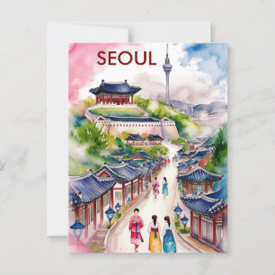 Seoul south Korea Travel watercolor   Postcard